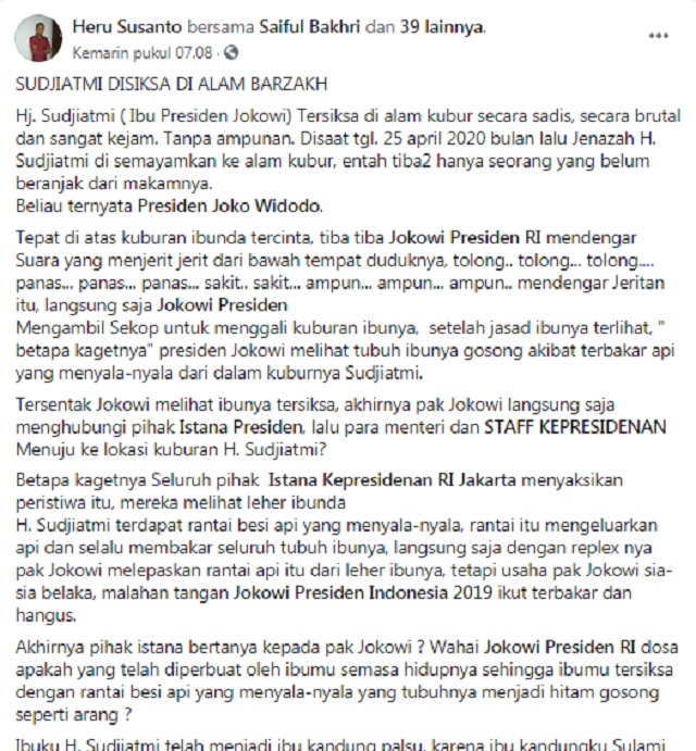 [Cek Fakta] Benarkah Presiden Jokowi Bongkar Makam Ibunya?