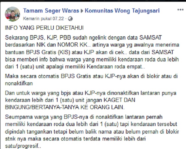 BPJS Blokir Pelanggan yang Memiliki Mobil dan Sepeda Motor Lebih dari Satu? Ini Faktanya