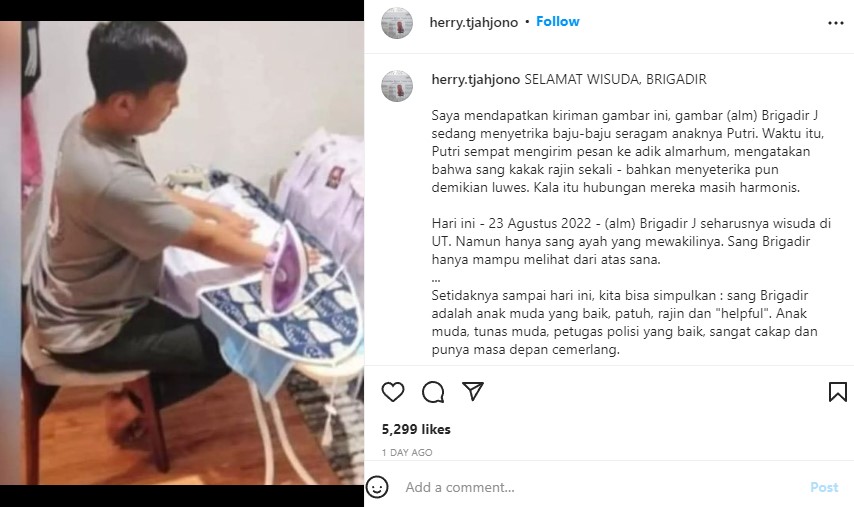 Viral! Brigadir J Seterika Seragam Sekolah Anak Ferdy Sambo