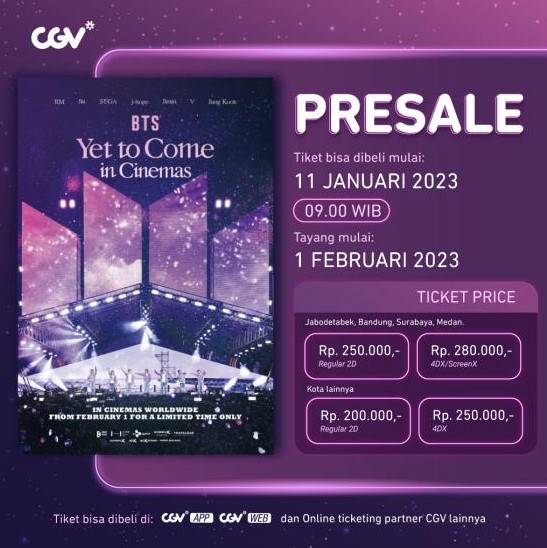 ARMY Bersiap! <i>BTS Yet To Come In Cinemas</i> Tayang di CGV Mulai 1 Februari 2023
