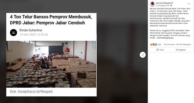 [Cek Fakta] Tak Dibagi-bagikan, 4 Ton Telur Bansos Pemprov Jabar Membusuk? Ini Faktanya