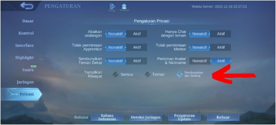 Cara Menyembunyikan Riwayat Pertandingan Mobile Legends
