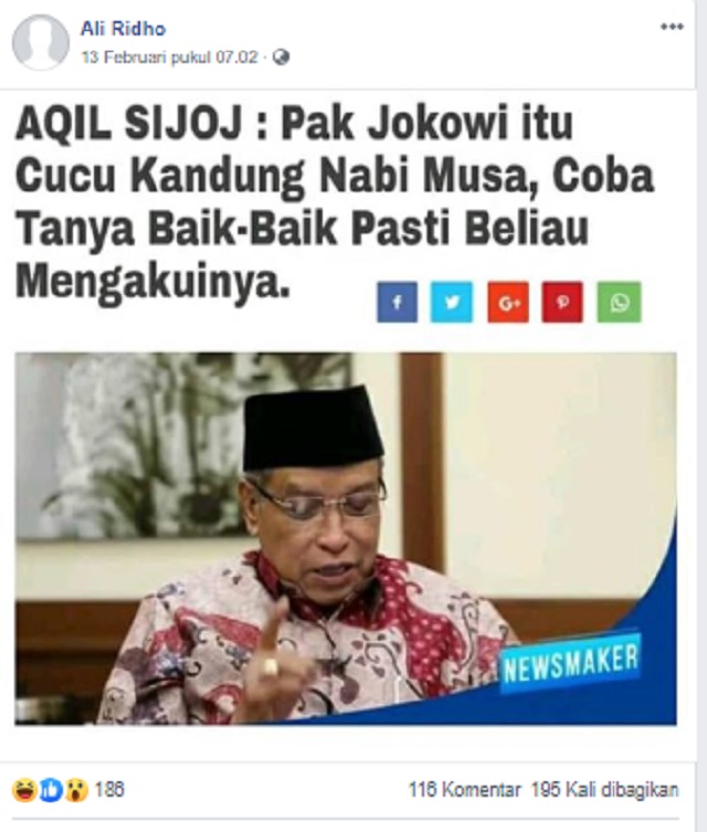 [Cek Fakta] Ketua Umum PBNU Sebut Jokowi Cucu Kandung Nabi Musa? Ini Faktanya