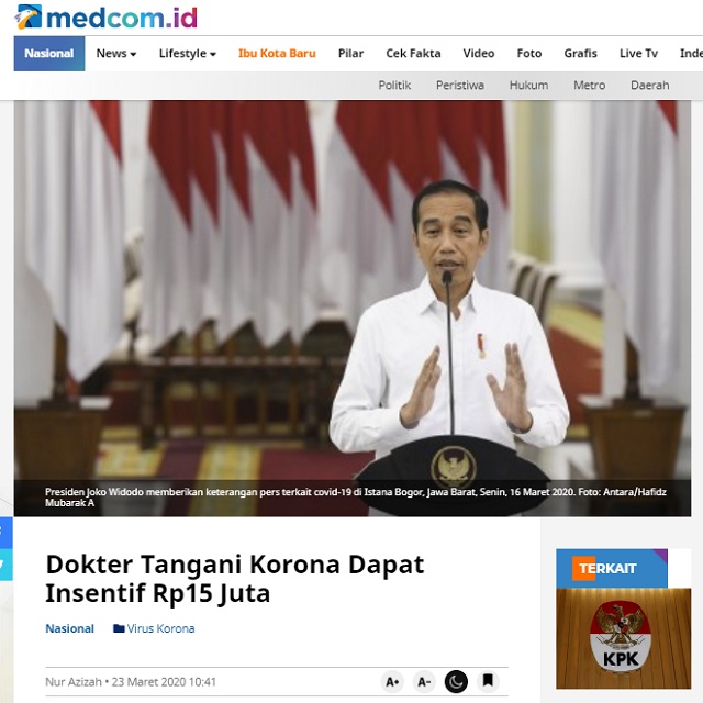 [Cek Fakta] Tenaga Medis Gugur karena Korona, Jokowi Cuek? Ini Faktanya