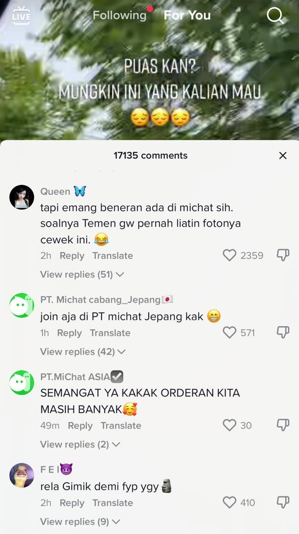 Berbagai komentar di postingan Tiktok @galuh_kanaya99