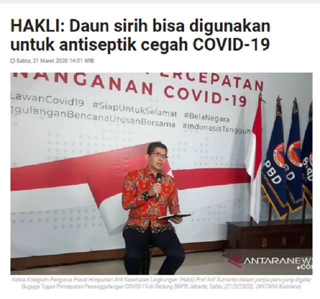 [Cek Fakta] Viral di Grup WA Mengunyah Daun Sirih Bisa jadi Antiseptik Cegah Korona? Ini Faktanya