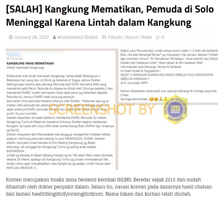 [Cek Fakta] Pemuda di Solo Meninggal Usai Makan Kangkung Berisi Lintah? Ini Faktanya