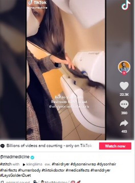 meneringkan rambut di toilet