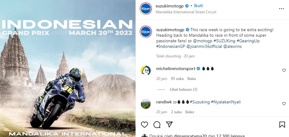 Suzuki MotoGP Unggah Foto Joan Mir di Lintasan Tanah Berdebu, Sindir Sirkuit Mandalika?
