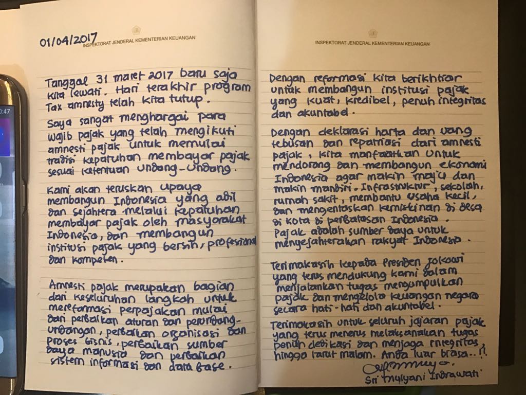 Surat Termanis Bos Pajak ke Pegawainya Usai Amnesti