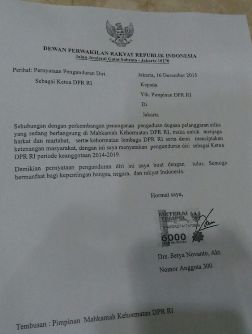 Novanto Resmi Mundur dari Ketua DPR