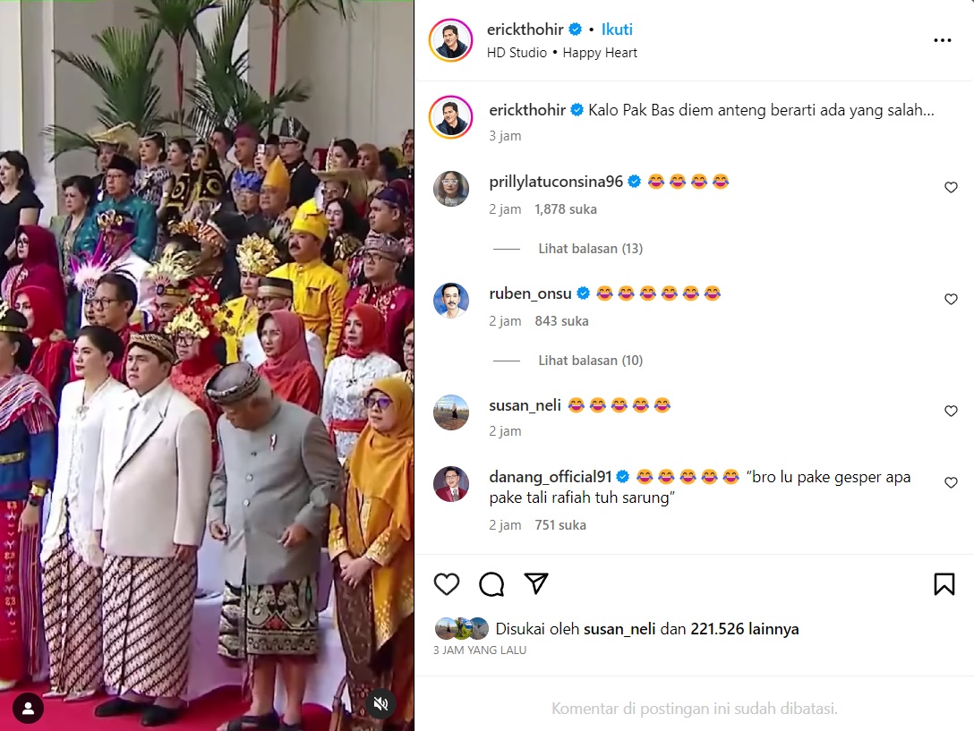 Usil! Menteri PUPR Basuki Buka Jas Erick Thohir saat Upacara HUT ke-78 RI