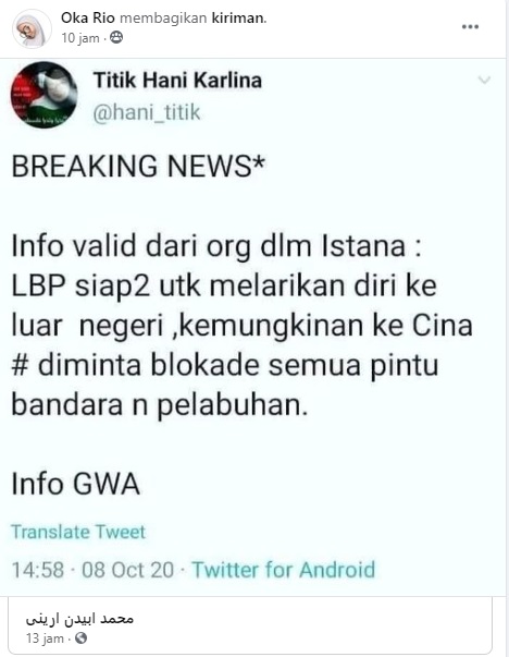 [Cek Fakta] Luhut Binsar Pandjaitan Dikabarkan Kabur ke Tiongkok? Ini Faktanya