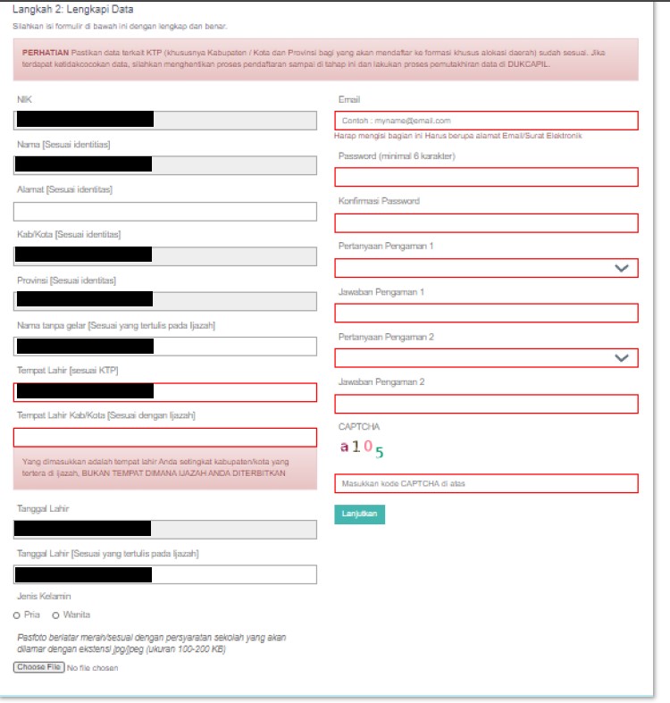 Tampilan form data diri SSCASN Sekolah Kedinasan 2022