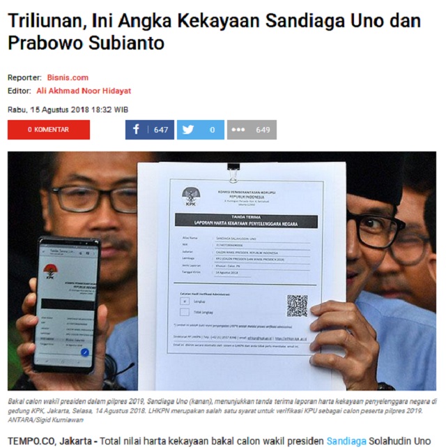 [Hoaks] Sandiaga Uno Membawa Dokumen Bertuliskan Sejarah Hitam DKI