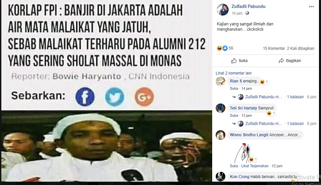 [Cek Fakta] Banjir di Jakarta adalah Air Mata Malaikat yang Terharu pada Alumni 212, Benarkah?