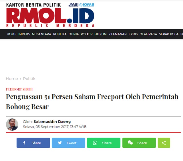 [Cek Fakta] Indonesia Kuasai 51 Persen Saham Freeport
