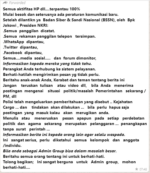 [Cek Fakta] Pemerintah Sadap Telepon dan Medsos Semua Warga? Ini Faktanya