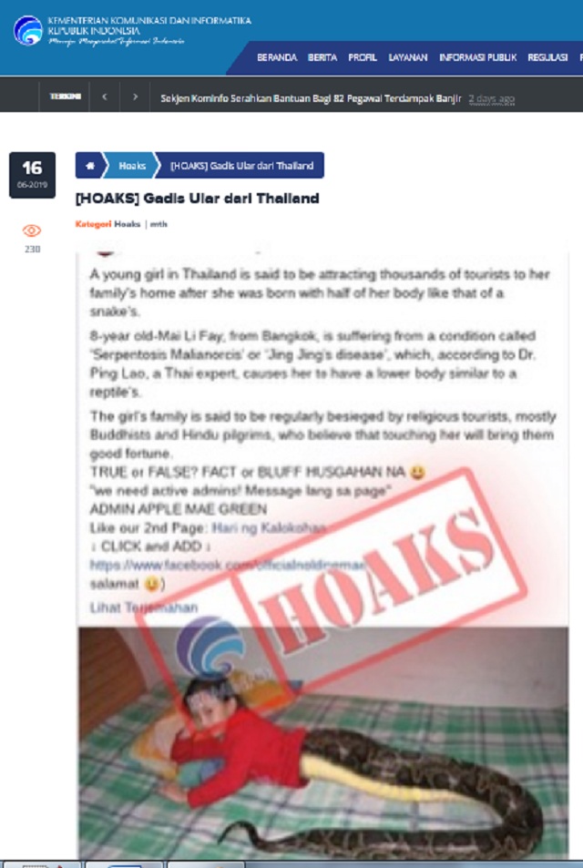 [Cek Fakta] Penampakan Gadis Bertubuh Ular Gemparkan Thailand? Ini Faktanya