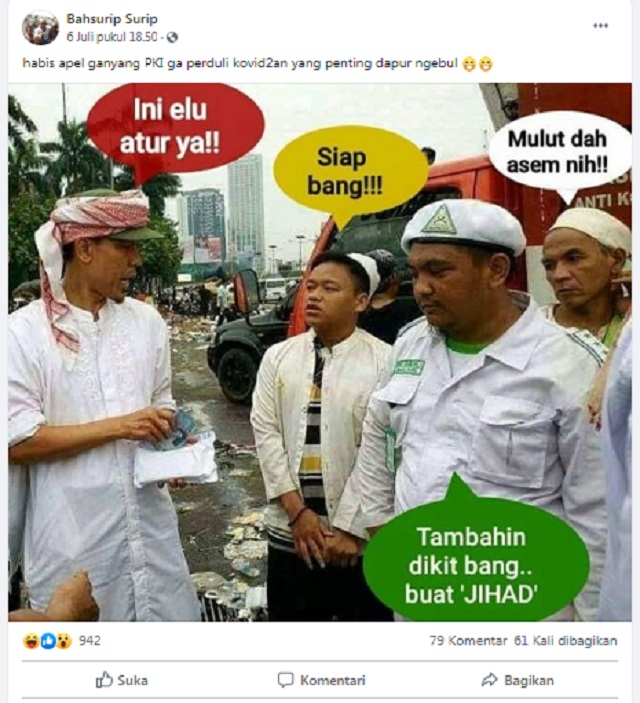 [Cek Fakta] Beredar Foto FPI Bagi-bagi Uang ke Demonstran Usai Apel Ganyang PKI? Ini Faktanya