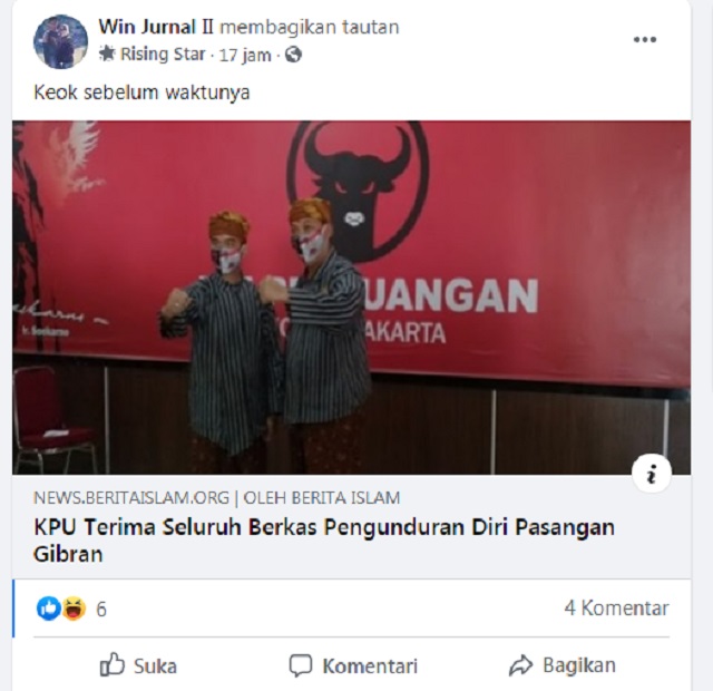 [Cek Fakta] Putra Jokowi Gibran Keok sebelum Waktunya, Benarkah?