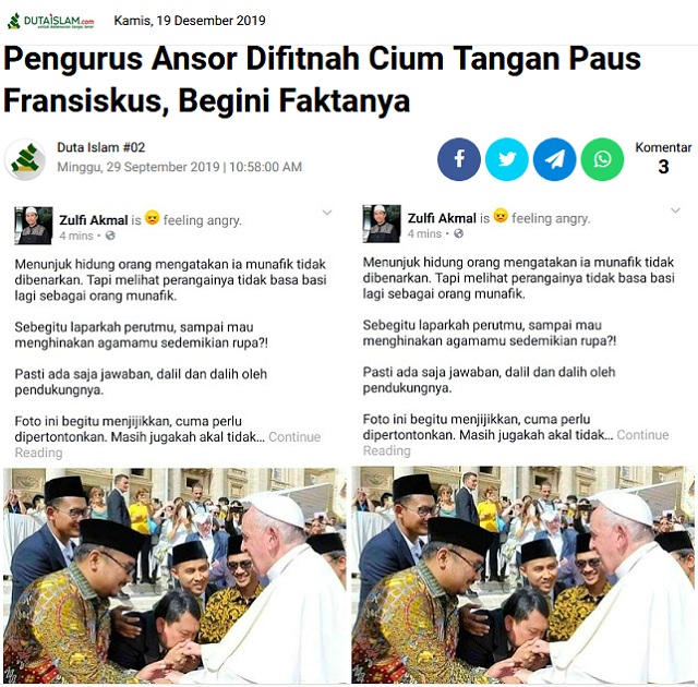 [Cek Fakta] Pejabat NU Rebutan Mencium Tangan Paus Fransiskus?