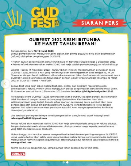 Gudfest 2022 Diundur Tahun Depan, Ini Cara <i>Refund</i> Tiket