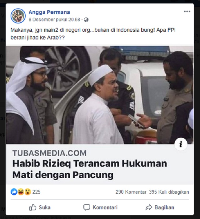 [Cek Fakta] Rizieq Shihab Terancam Hukuman Mati di Arab Saudi?