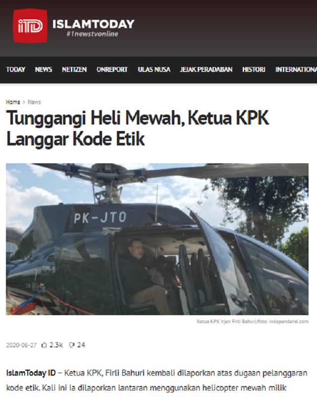 Tunggangi Heli Mewah Ketua Kpk Langgar Kode Etik Ini Faktanya
