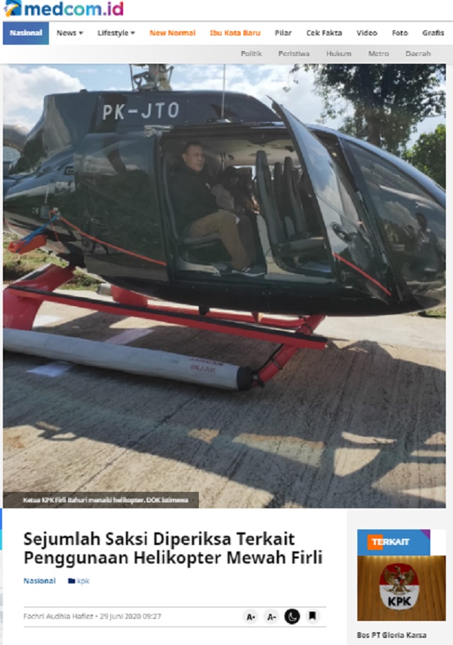 [Cek Fakta] Tunggangi Heli Mewah, Ketua KPK Langgar Kode Etik? Ini Faktanya