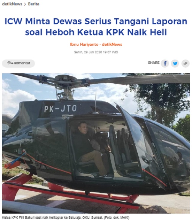 Tunggangi Heli Mewah Ketua Kpk Langgar Kode Etik Ini Faktanya