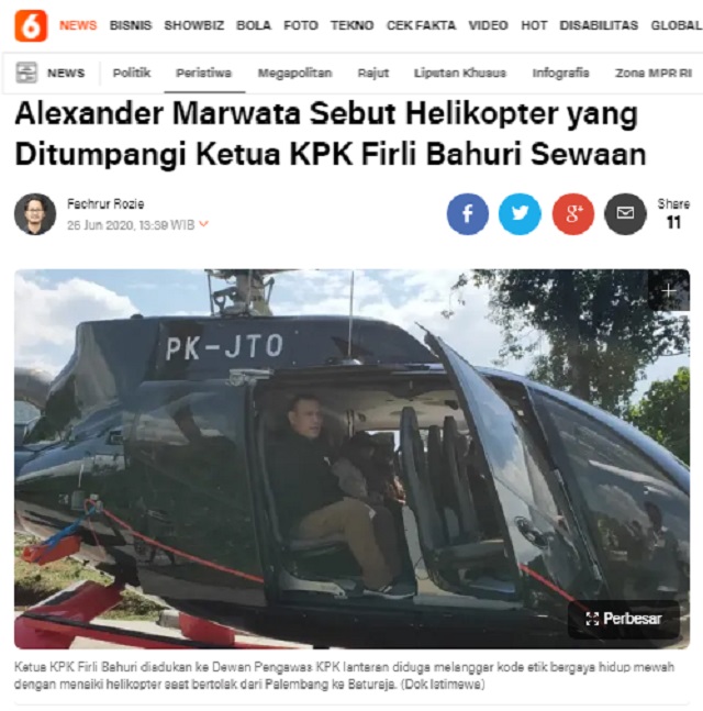 [Cek Fakta] Beredar Foto Helikopter Milik Pribadi Ketua KPK? Ini Faktanya