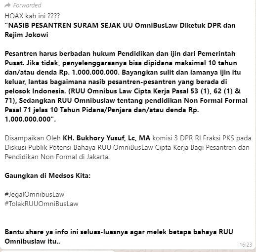 Cek Fakta Nasib Pesantren Terancam Dengan Uu Ciptaker Omnibus Law Ini Fa