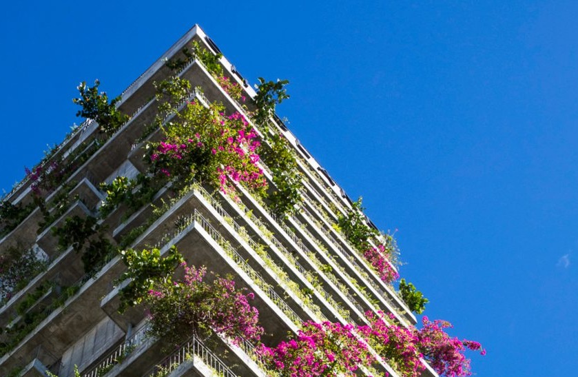 Hotel dengan Balkon Penuh Bunga di Vietnam