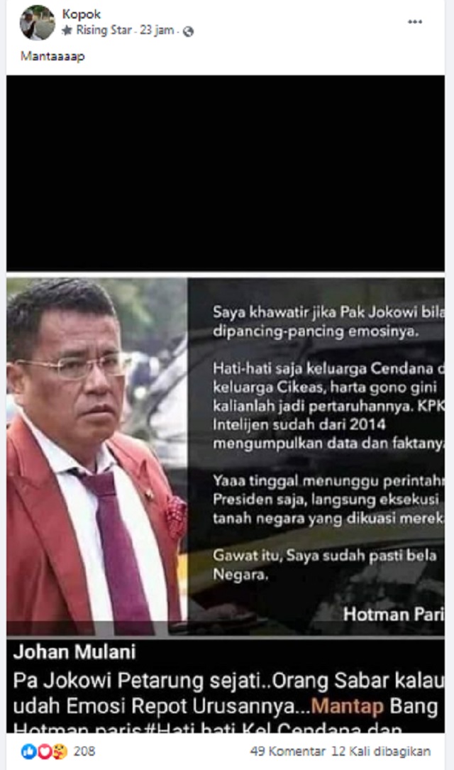 [Cek Fakta] Hotman Paris Minta Keluarga Cendana dan Cikeas Berhati-hati? Ini Faktanya