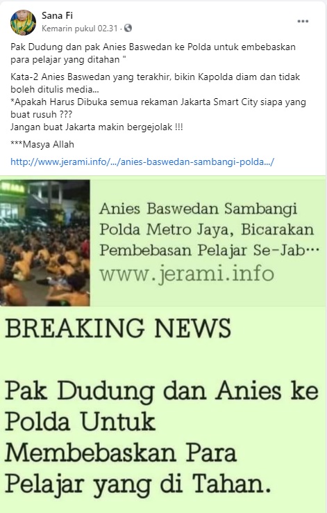 [Cek Fakta] Ancaman Anies ke Kapolda Metro Bongkar CCTV, Tak Ditulis Media? Ini Faktanya