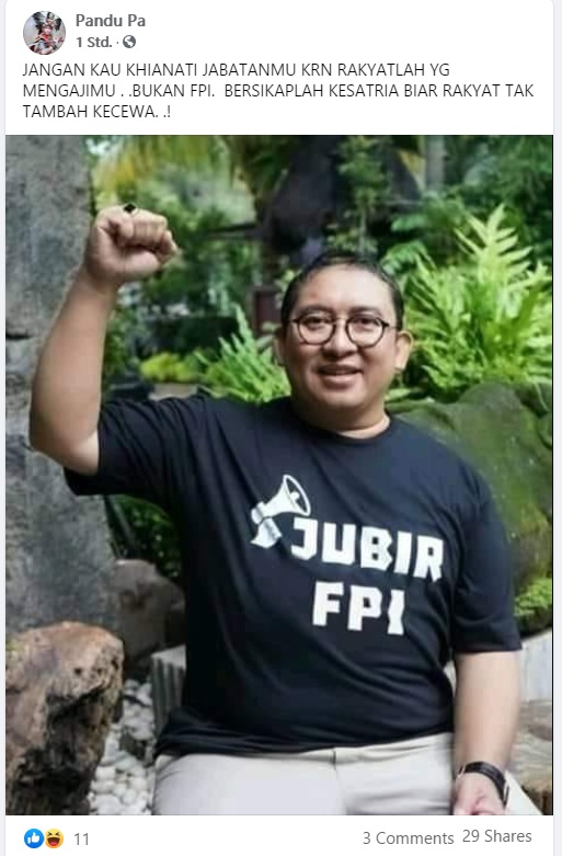 [Cek Fakta] Fadli Zon Jadi Jubir FPI? Ini Faktanya