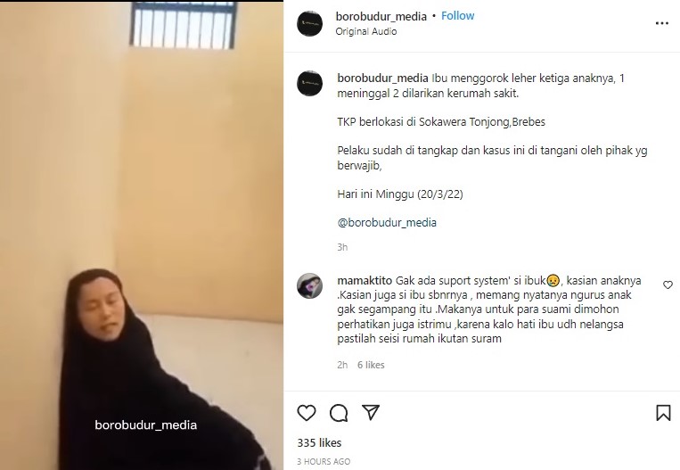 Pengakuan ibu di Brebes yang menganiaya tiga anaknya. Instagram bodobudur_media