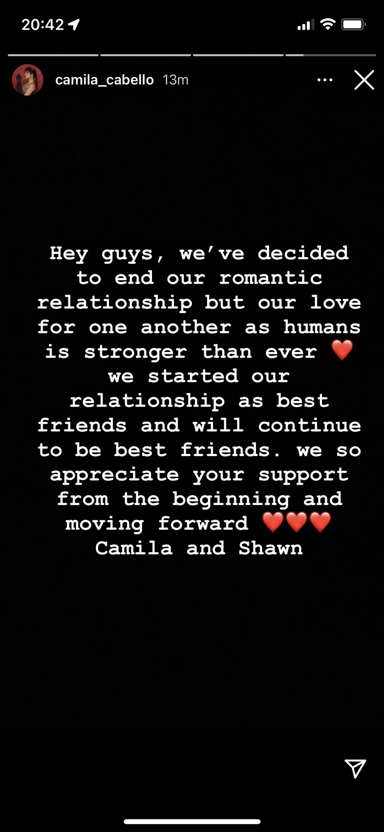 Shawn Mendes dan Camila Cabello mengumumkan mereka putus. Instagram @camila_cabello