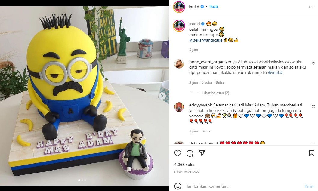 Kocak Tapi Mesra, Kue Minion Berkumis Inul Daratista untuk Mas Adam