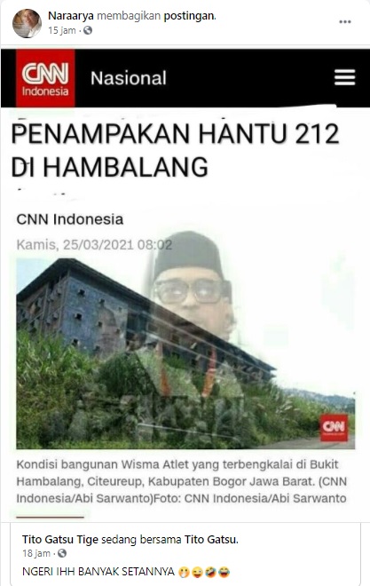 [Cek Fakta]  Penampakan Hantu di Proyek Wisma Atlet Hambalang? Ini Faktanya