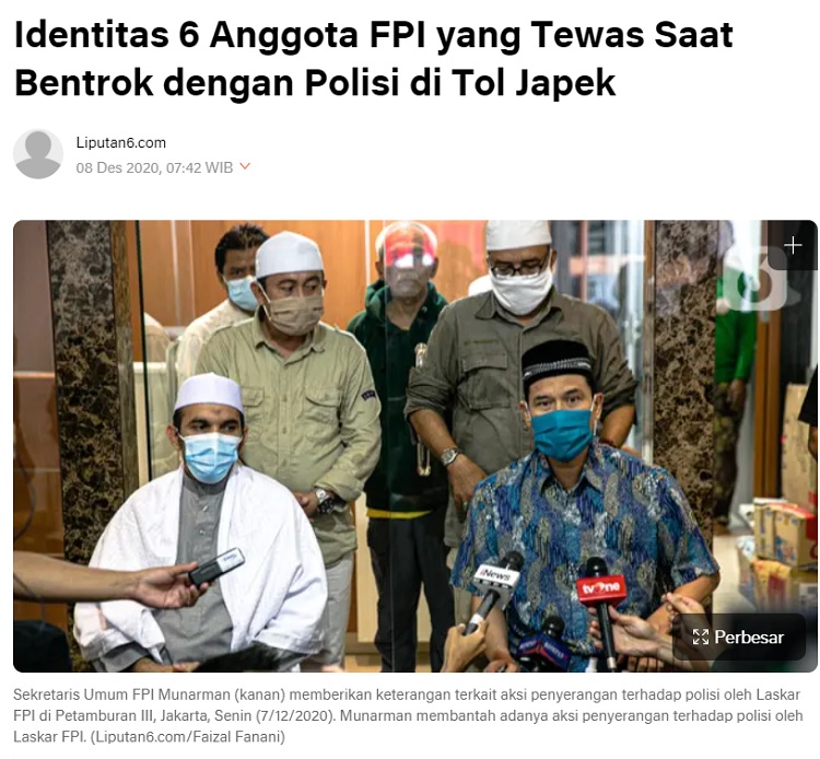 [Cek Fakta] Video <i>Tiktok</i> Anggota FPI yang Tewas Dalam Bentrokan dengan Polisi? Ini Faktanya