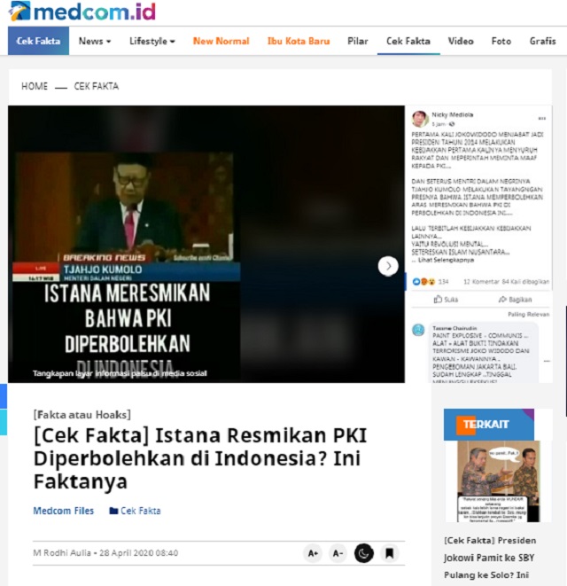 [Cek Fakta] Lagi, Beredar Hoaks Istana Resmikan PKI Diperbolehkan di Indonesia