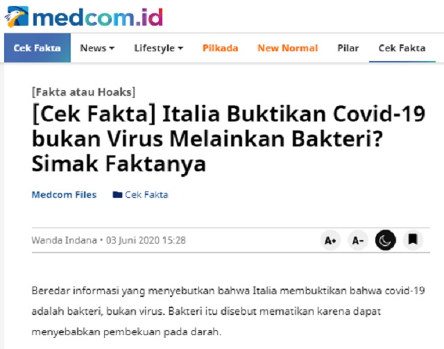 Cek Fakta Italia Buktikan Covid 19 Kebohongan Tiongkok Dan Who Demi Bisnis Alkes Ini Faktanya