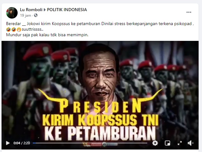 [Cek Fakta] Jokowi Perintahkan Kirim Koopssus ke Petamburan? Ini Faktanya