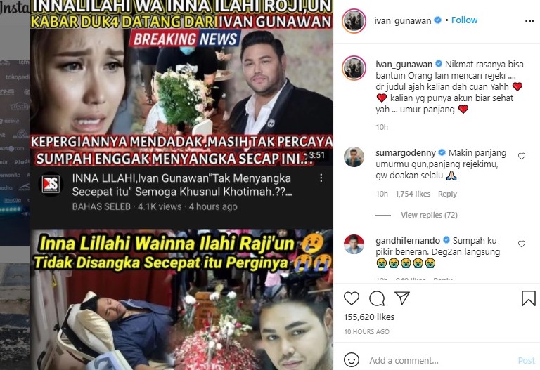 Dikabarkan Meninggal Dunia, Ivan Gunawan Banjir Doa Panjang Umur