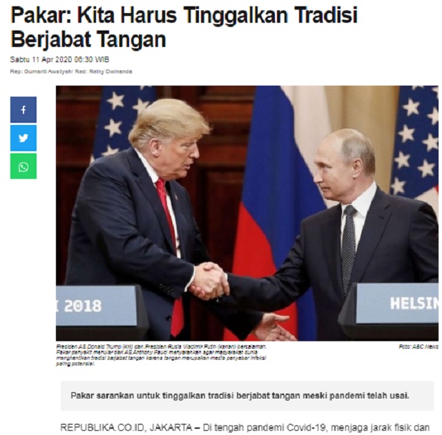 [Cek Fakta] Berjabat Tangan tidak Menularkan Virus Korona? Ini Faktanya