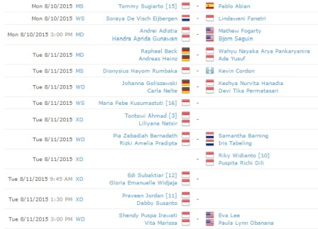 Ini Jadwal Hari Pertama Kejuaraan Dunia Bulu Tangkis 2015