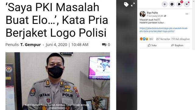 [Cek Fakta] Pria Berjaket Logo Polisi Mengaku jadi Anggota PKI? Ini Faktanya