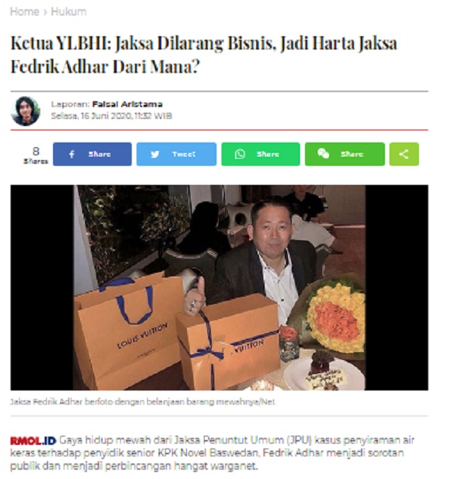[Cek Fakta] Jaksa Kasus Novel Baswedan Fedrik Adhar Akhirnya Dipanggil KPK? Ini Faktanya